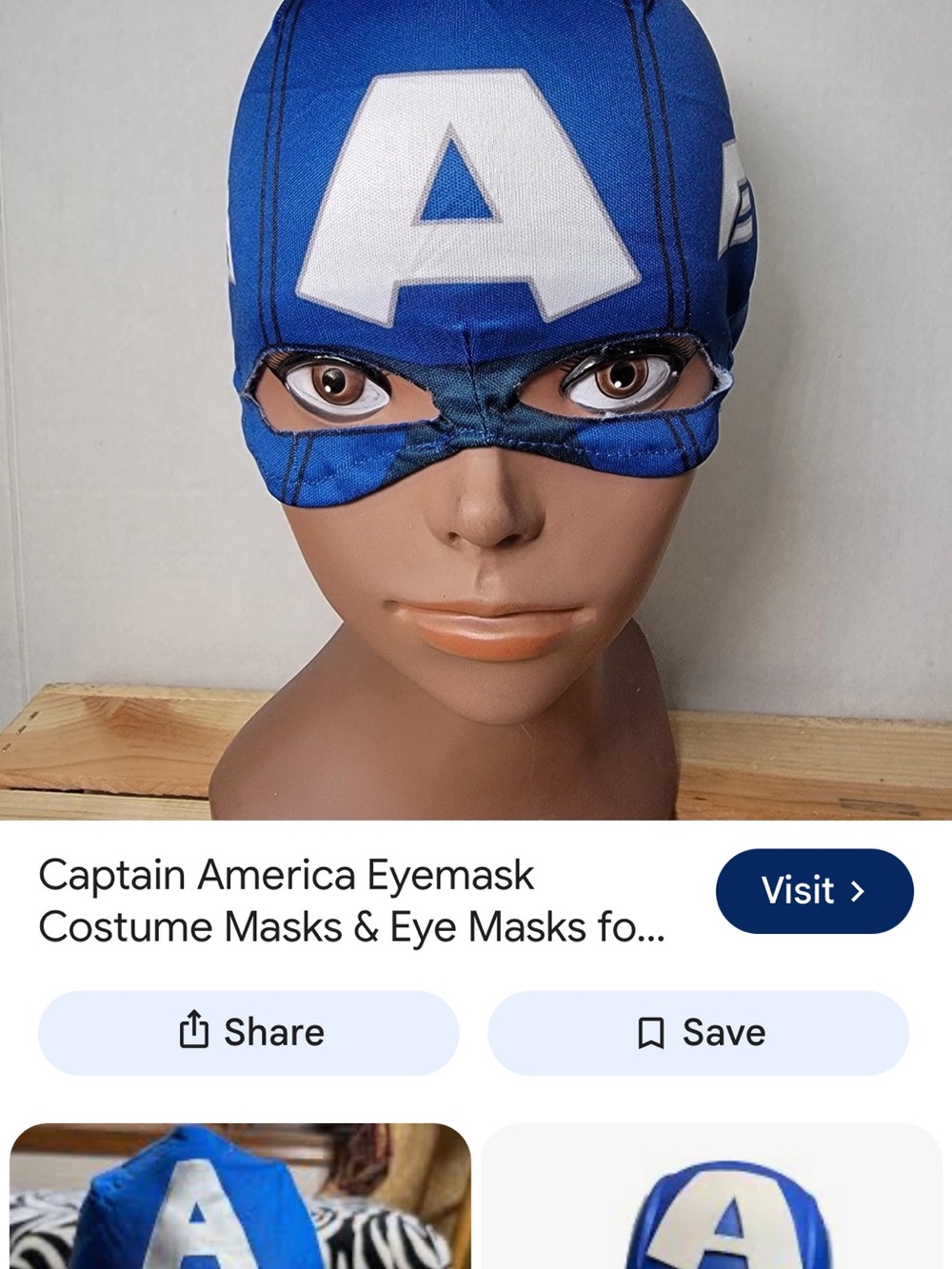 Captain America Blue Kids Eye Mask Costume